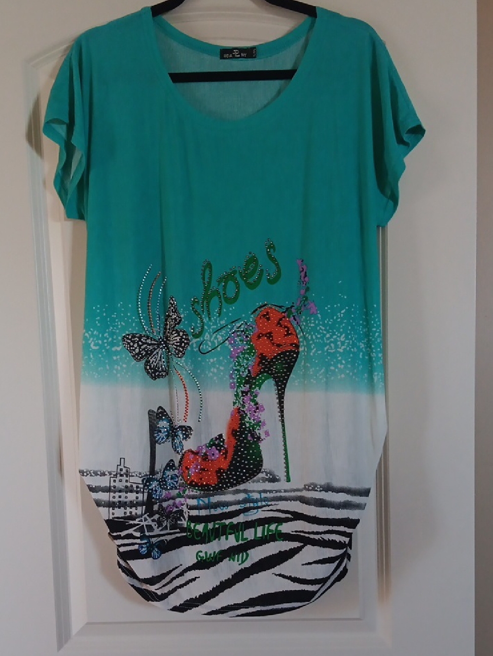 Turquoise Ribbed Crew Neck Top